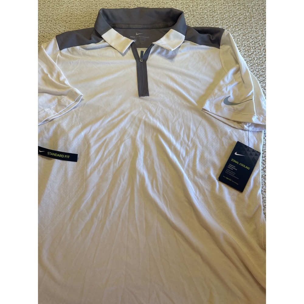 Nike Zonal Cooling Golf Polo White Grey XL Womens Dri-FIT 1/4 Zip Short Sleeve